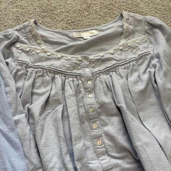 Lot of 2 Eileen West Nightgowns Womens S Blue Cotton Flannel Lace Victorian - Picture 6 of 14